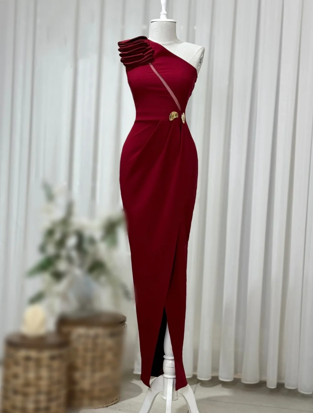 Customized Jersey Sequined Pleat One-shoulder Sheath Midi Dresses Bespoke Occasion Elegant Simple High Quality Party