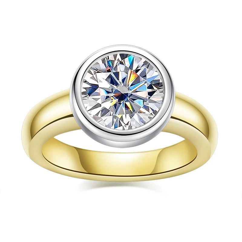 925 Sterling Silver 3 Carat Round Moissanite Ring Engagement Yellow Color Ring For Women