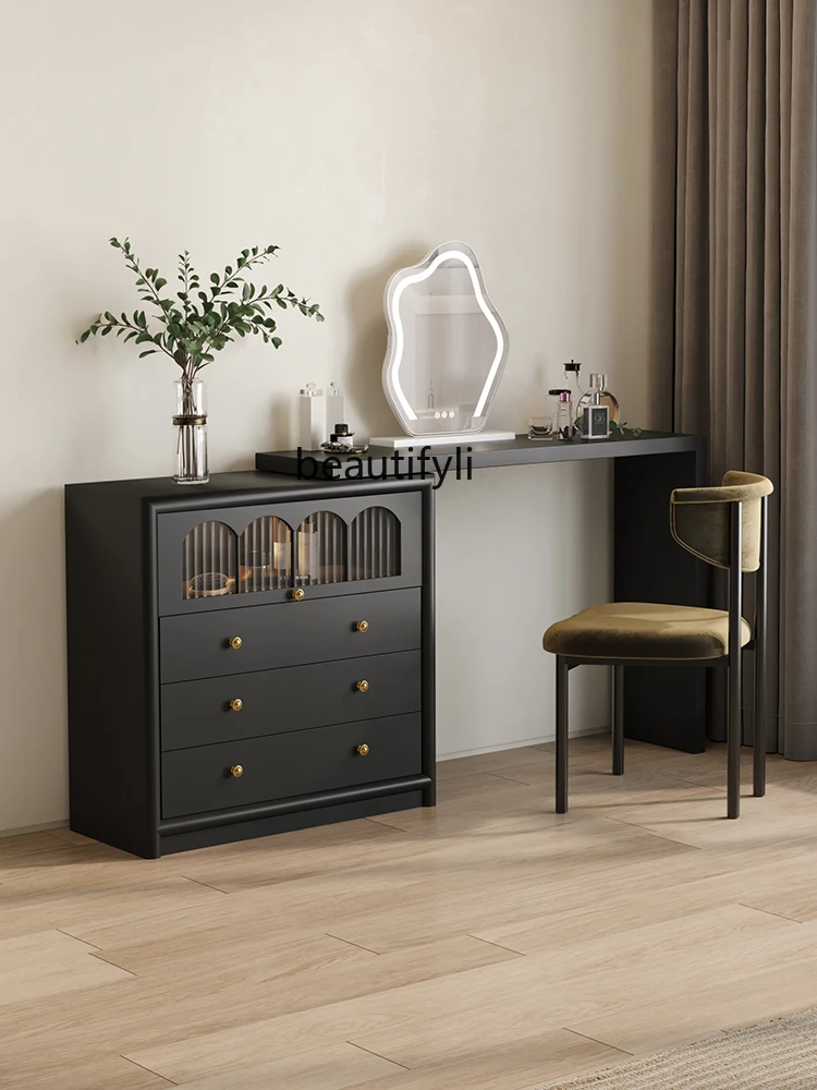 

Black Bedroom Dresser Chest of Drawers Integrated French Makeup Table Solid Wood Master Bedroom Retractable Corner Dresser