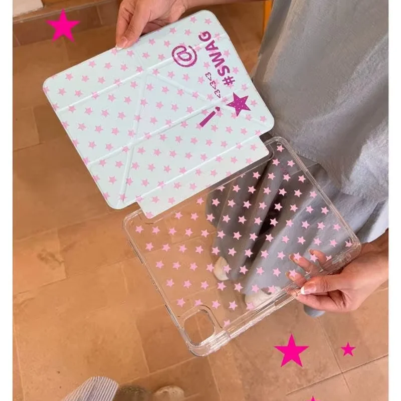 Pink Star Symbol Polka Dot Tablet CaFor iPad 11th A16 10 9 8 7 5 Pro 13 11 M5 M4 M3 M2 12.9'' Air  4 3 2 1 Mini 7 6 4 5 Cover