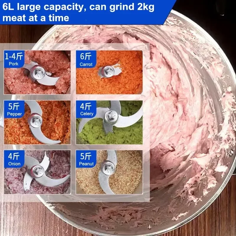 6L Electric Meat Grinder Multifunctional Commercial Household Stainless Steel Mincer Two-Gear Adjustment Kitchen Cutter Mixer