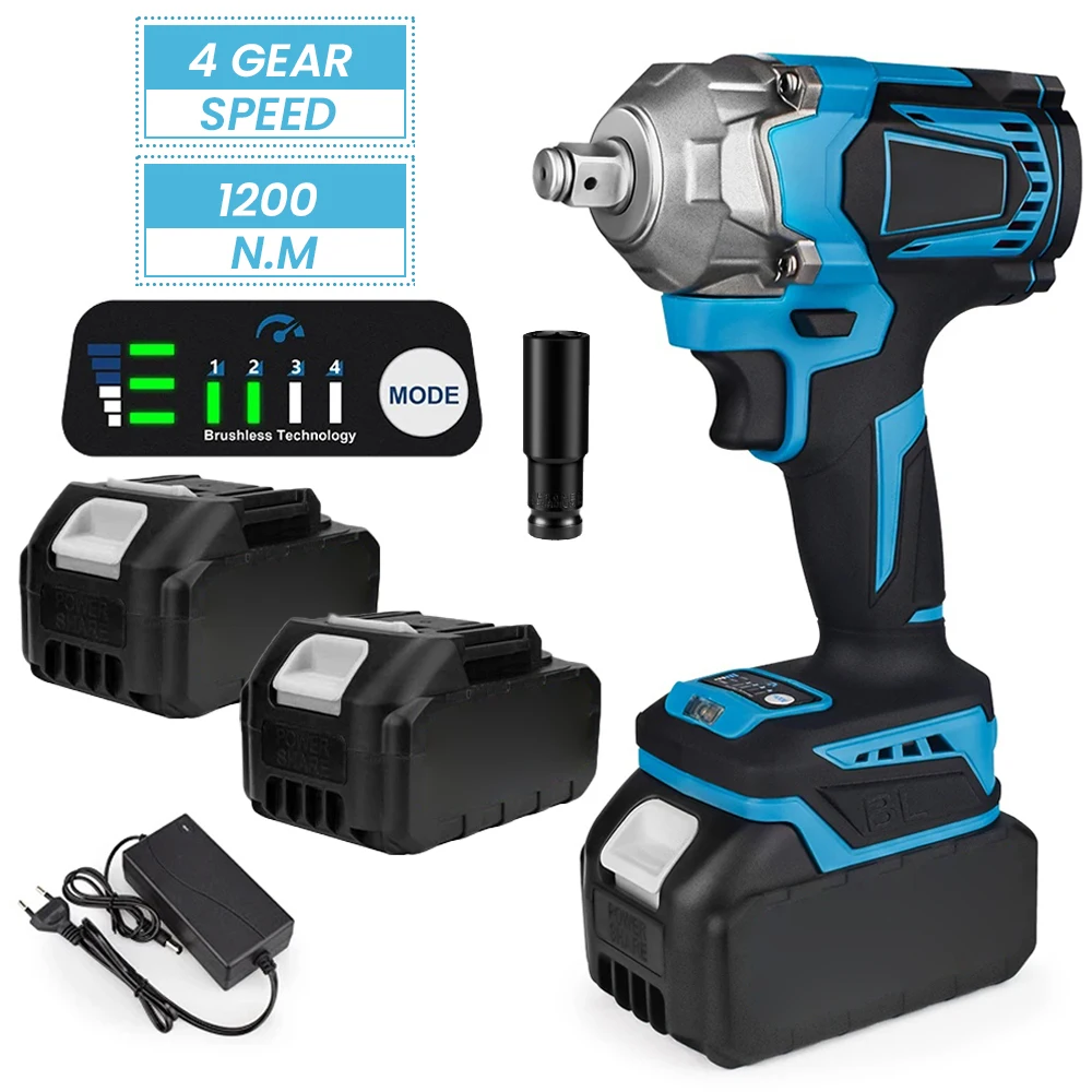 1200N.M Brushless Electric Impact Wrench with Sleeve 1/2