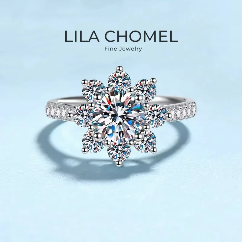 

Fine Jewelry Platinum PT950 Rings Women Wedding Band Sunflower 1CT Moissanite Diamond Valentine's Day Girlfriend Birthday Gift