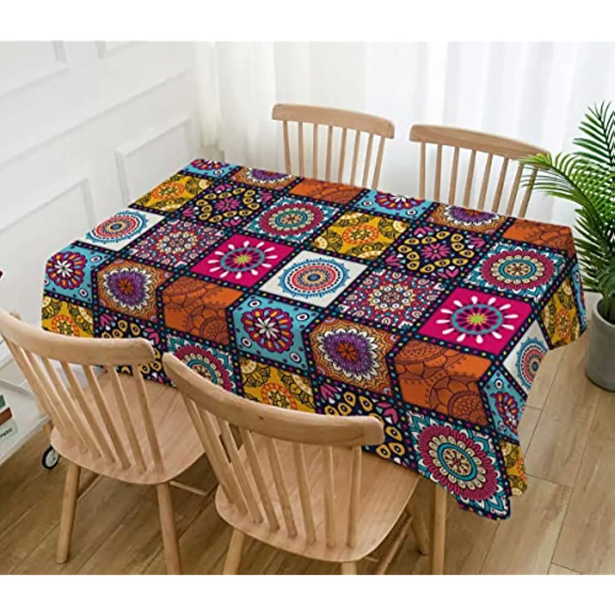 Mandala Bohemia Waterproof Rectangle Tablecloth Colorful Table Cloth for Indian Holiday Party Decoration Boho Home Kitchen Decor