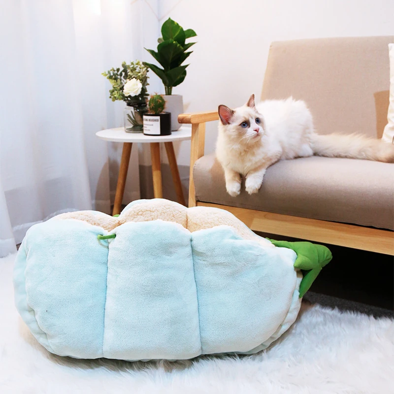 

Cat Cuddle Bed Pea Shape Pet Plush Bed Cat Sleeping Bed Nest Warm House for Pets Puppy Kitten