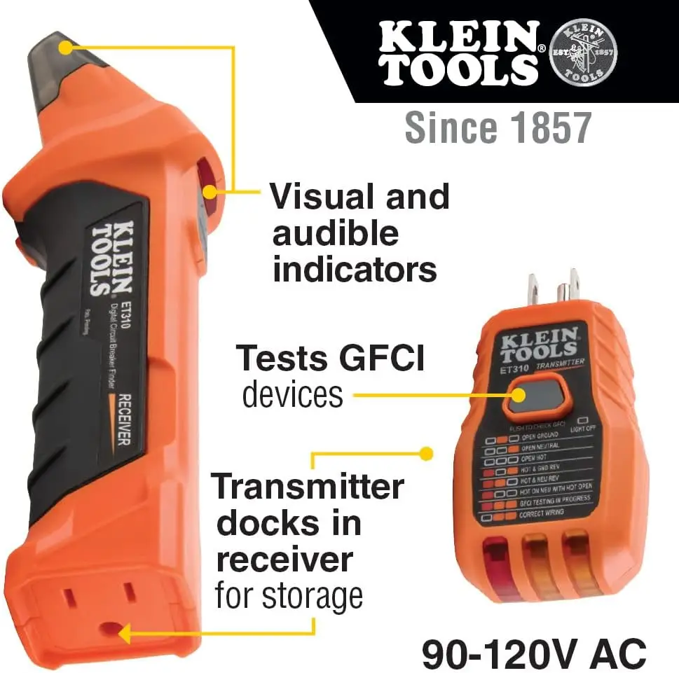 Imagem -02 - Klein Tools-et310 ac Circuit Breaker Finder Testador Elétrico e Testador de Tensão Integrado Gfci Outlet