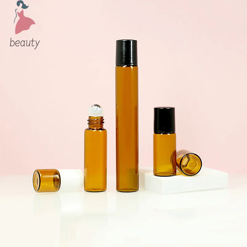 1ml 2ml 3ml 5ml 10ml Amber Thin Glass Roll On Bottle Empty Refillable Bottle Sample Test Essential Oil Perfume Vials With Roller