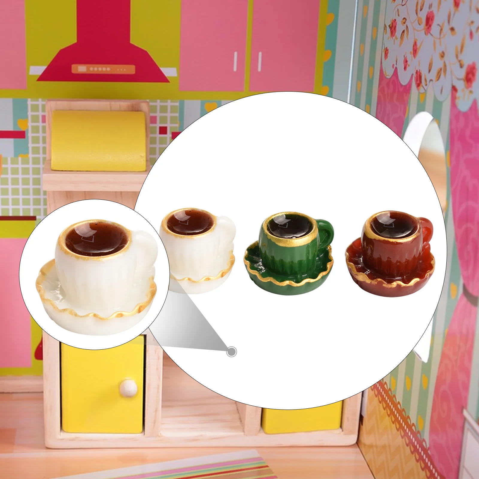 3x أكواب قهوة لبيت الدمى ملحقات بيت الدمى اللطيفة لبار غرفة المعيشة #1