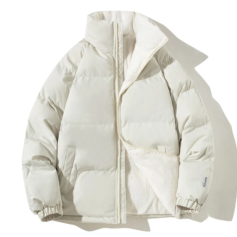 Puffer Parkas de lã de gola alta masculino, Monocromático, Grosso, Quente, Solto, Masculino, Harajuku Casacos, Inverno, Novo, 2022