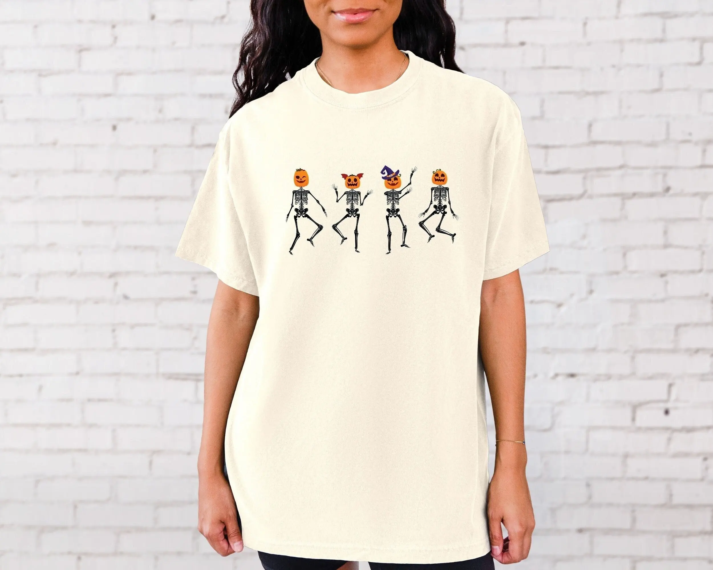 Comfort Colors Dancing Skeleton T Shirt Pumpkin Face Spooky Halloween Funny Hween Head