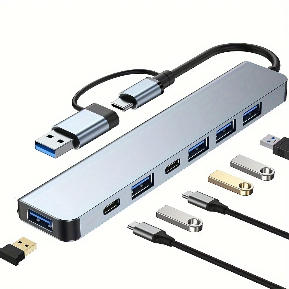 7 w 1 HUB USB z czytnikiem kart Splitter, Port USB C, 3.0 USB/2.0, czytnik kart SD/TF, stacja dokująca