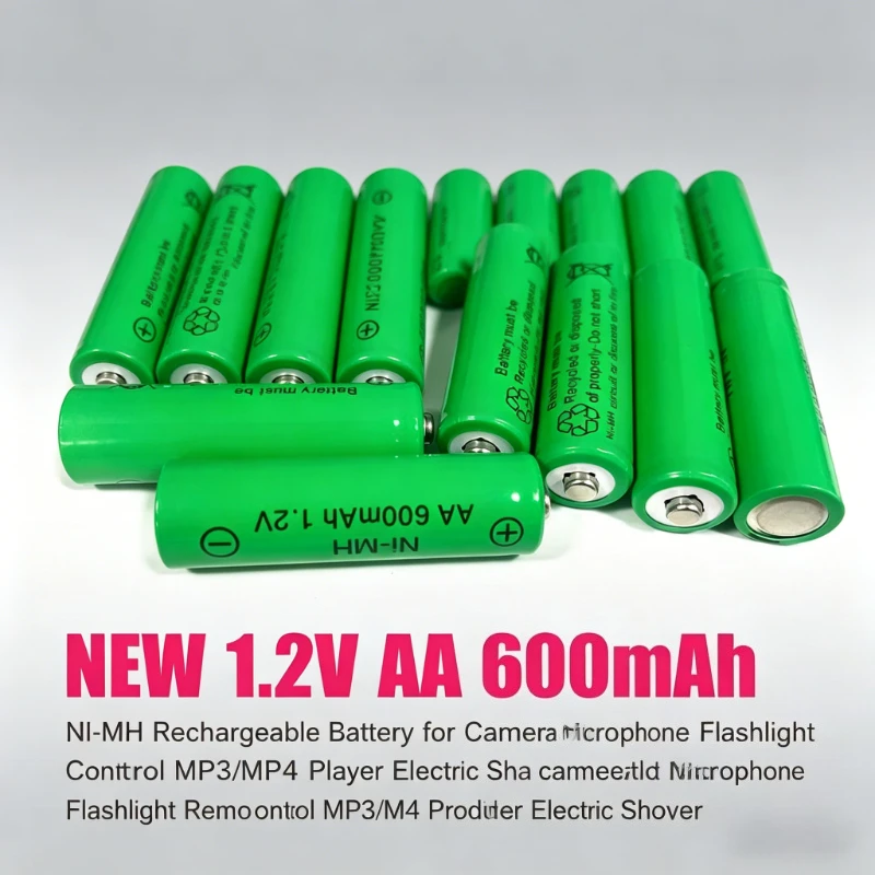 1.2V 600mAh AA Rechargeable Ni-MH Batteries for Digital Camera, Flashlight, Shaver, Remote, Microphone