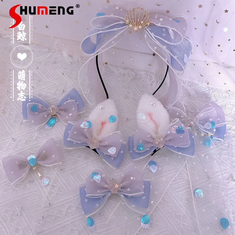 

Original Lolita Cute Putplre Pink Bow KC Hair Accessories for Women 2023 Summer New Sweet Girl Headdress Silk Yarn Side Clips