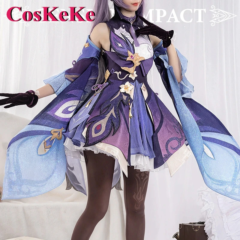 CosKeKe Keqing Cosplay Costume Game Genshin Impact Romantic Purple Combat Unifrom Women Halloween Anime Party Role Play Clothing