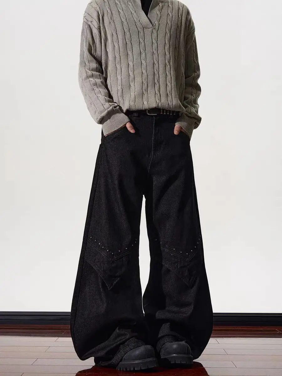 

Американские джинсы High Street Cleanfit с заклепками, свободные джинсы с прямыми штанинами, длинные брюки с микро-клеш, повседневные молодежные брюки