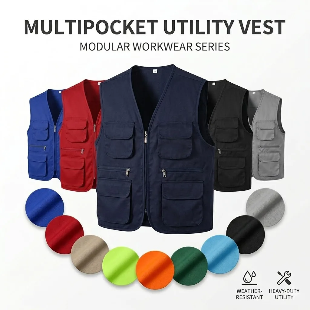

2026 Mens Utility Vest Multi Pocket Outdoor Fishing Vest Oversized Breathable Spring Summer Sleeveless Work Jacket Waistcoat Top