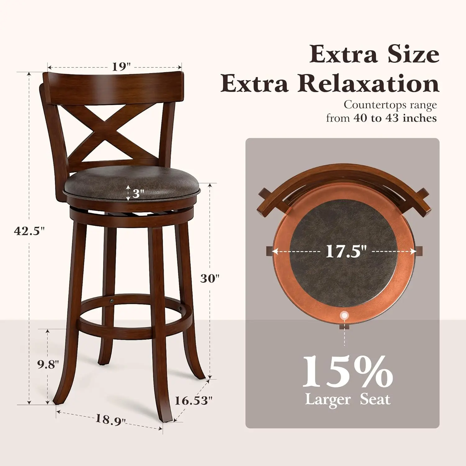 Swivel Bar Stools with Backs, 30 Inch Bar Stools Set of 2, Wooden Bar Stools, 360 Degrees Swivel Chairs with, Customized