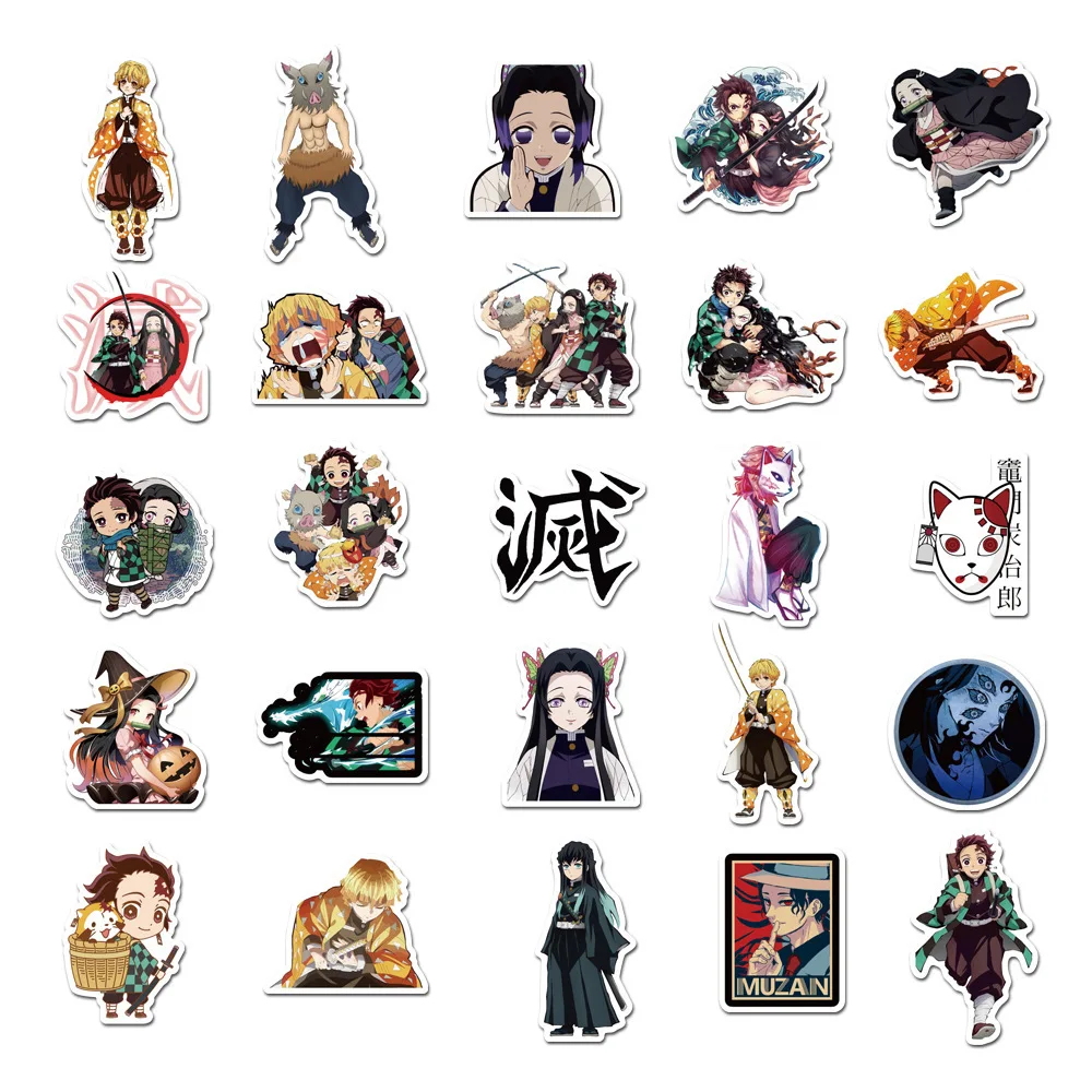 50pcs Anime Demon Slayer Series Graffiti Stickers Suitable for Helmet Desktop Wall Decoration DIY Sticker Pack Wholesale