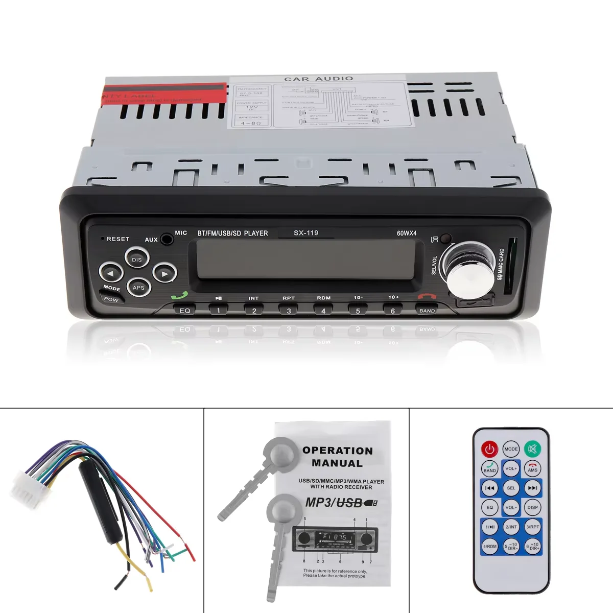 راديو السيارة العالمي 1 Din مع جهاز التحكم عن بعد مشغل MP3 بلوتوث حر اليدين ستيريو الصوت الموسيقى USB SD FM AUX المدخلات 12 فولت #2