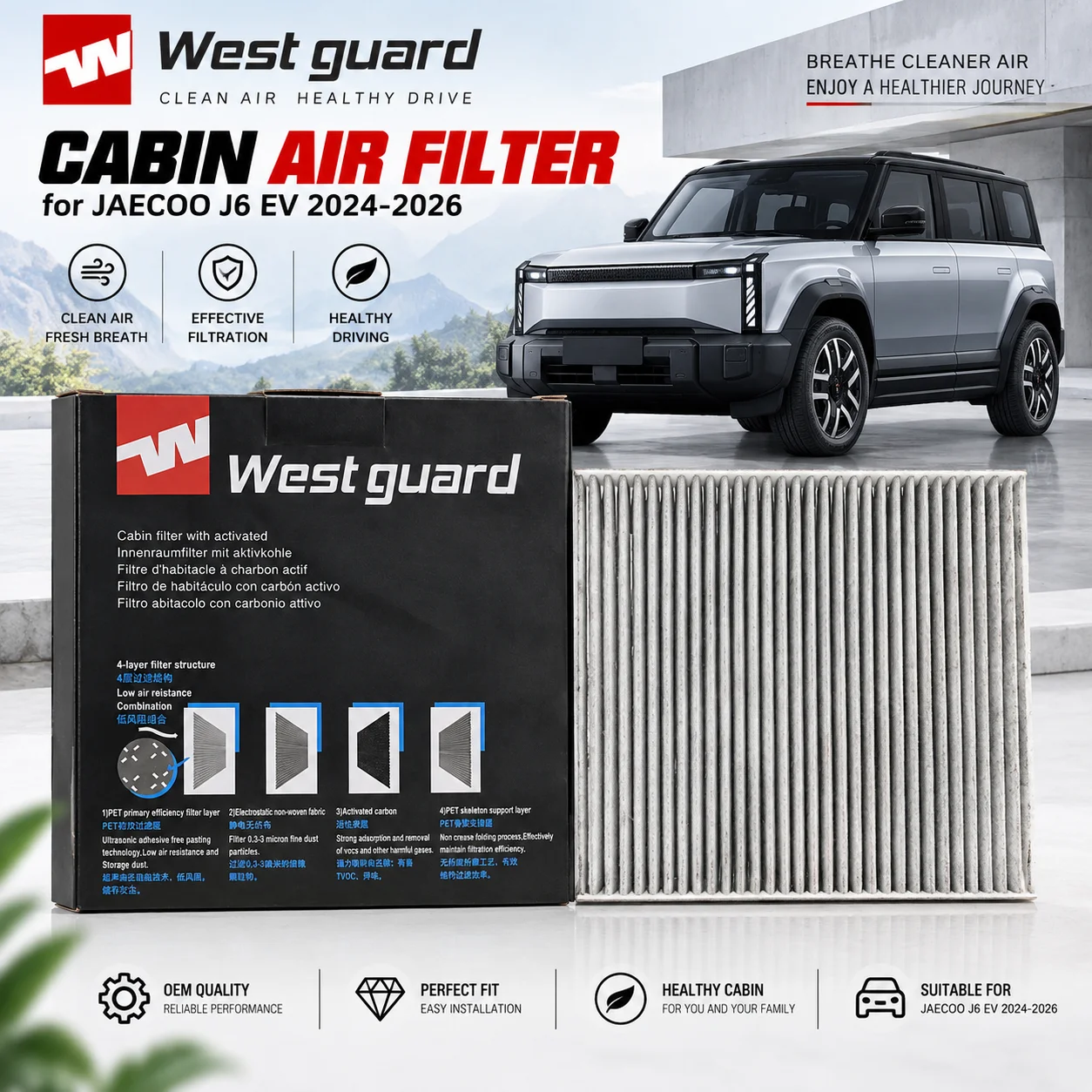 For Chery JAECOO J6 EV 2025- WESTGUARD Cabin Air Filter MK9610 1109190-AW02 1109013-U02 1109100-BB01 1109190-BH04 10352203150