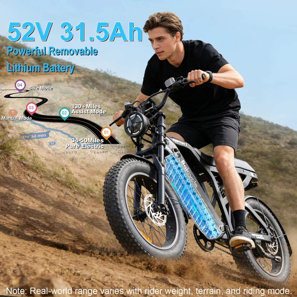 Electric Bike for Adults 3000W, 52V 31.5Ah Battery, Up to 50 Miles Range, 5 Riding Modes, Dual Disc Brakes, High Power Electric Bicycle for Commuting & Outdoor Riding image 3