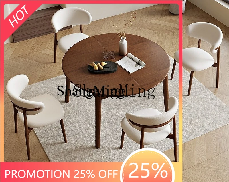 

FG medieval solid wood telescopic folding round table variable oval household small apartment dining table