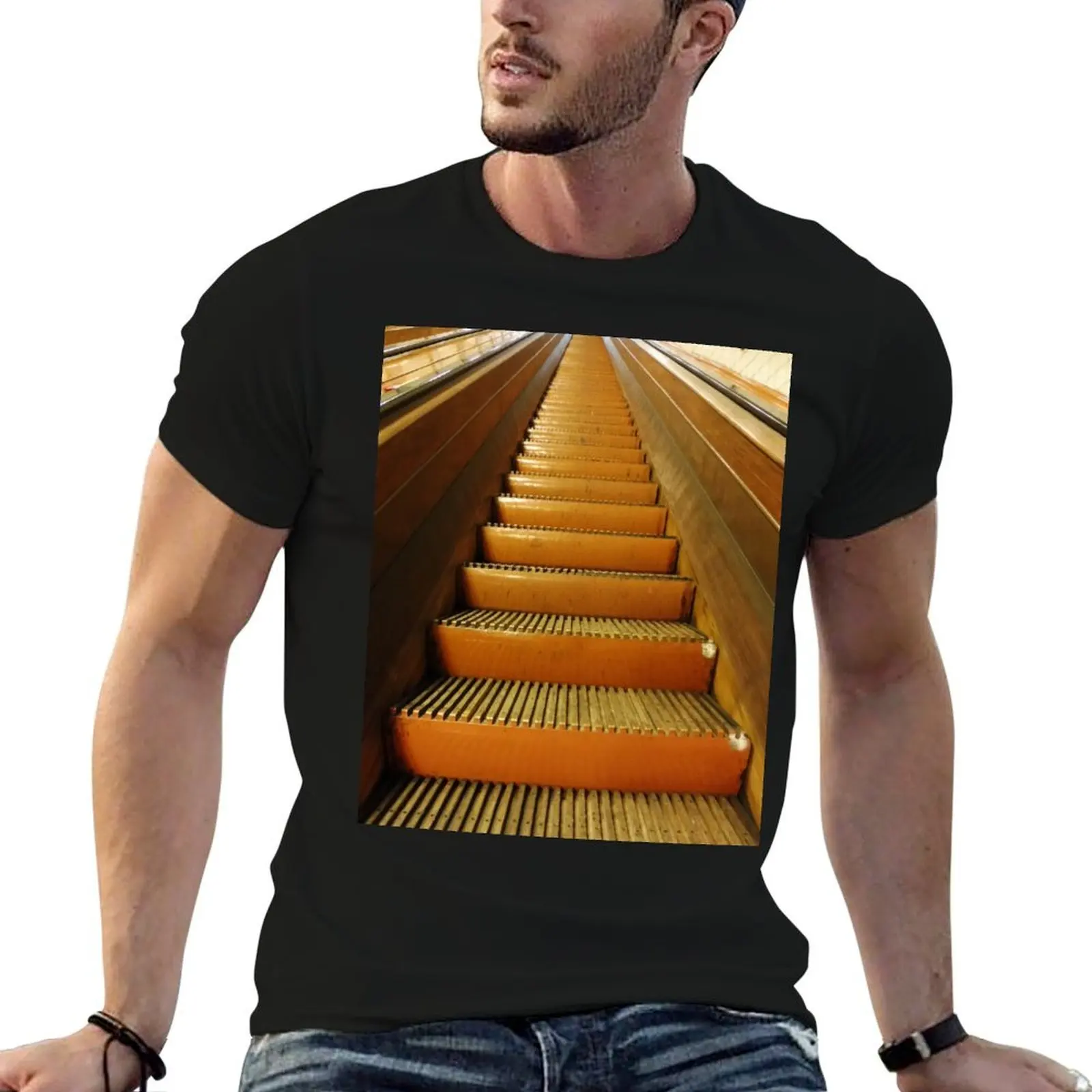 

Vintage Wooden Escalator T-Shirt t shirt man plain t shirts for man cotton funny T-Shirt