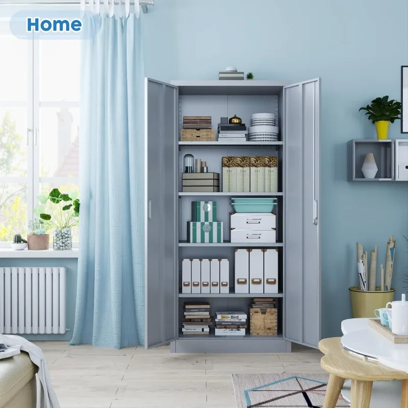 71" H Metal Garage Storage Cabinet with Lock, Steel Lockable File Cabinet with 2 Doors and 4 Adjustable for Office,Home,Garage,