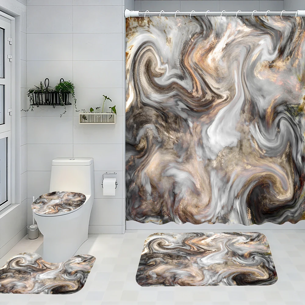 

Rock Bathroom Four-piece Set - Avant-garde Waterproof Shower Curtain, creating a complete bathroom suite