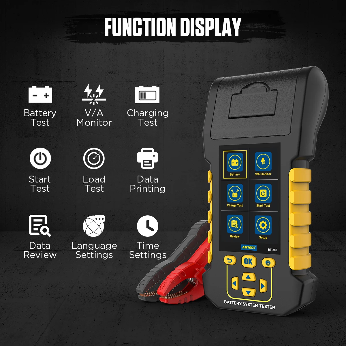 AUTOOL BT880 Battery Tester With Printer Battery Analyzer Tester Automobile Battery  8-30V Capacity Max Load Charging Tester