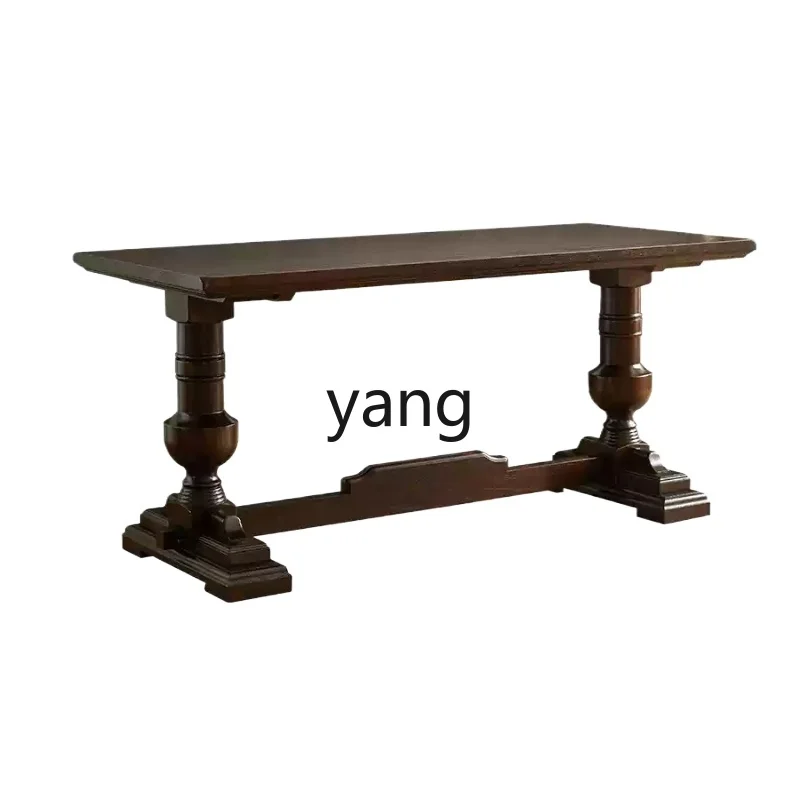 

LMM all solid wood dining table rural retro restaurant table and chair combination