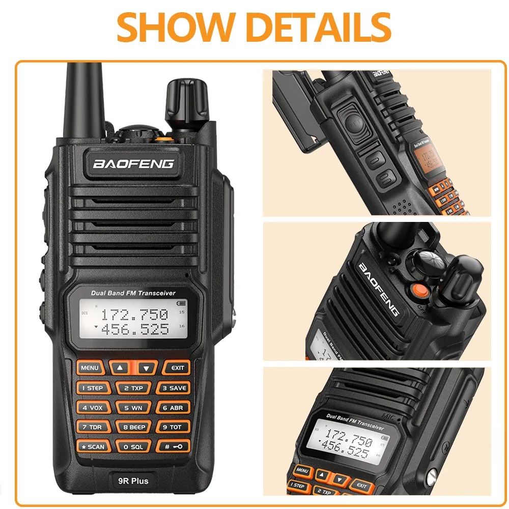 Imagem -05 - Plus Walkie Talkie Impermeável Ip68 10w Dual Band Comunicação Vhf cb Rádio Ham Uv9r Plus Baofeng-uv-9r