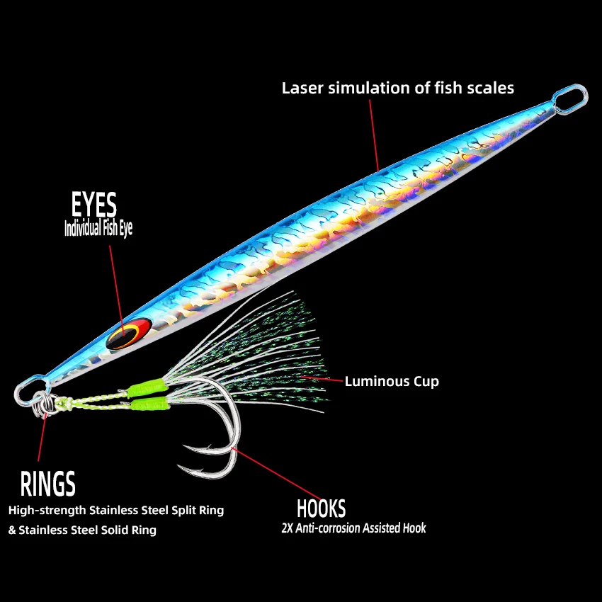 1pc Slow Fall Jigging Lure 200g Long Metal Fishing Jig Lure With Ass