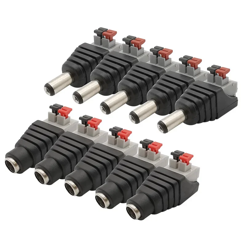 Adaptador de conector de empuje para cable sin soldadura, 2.1x5.5mm DC macho y hembra, enchufes de cable de alimentación 5