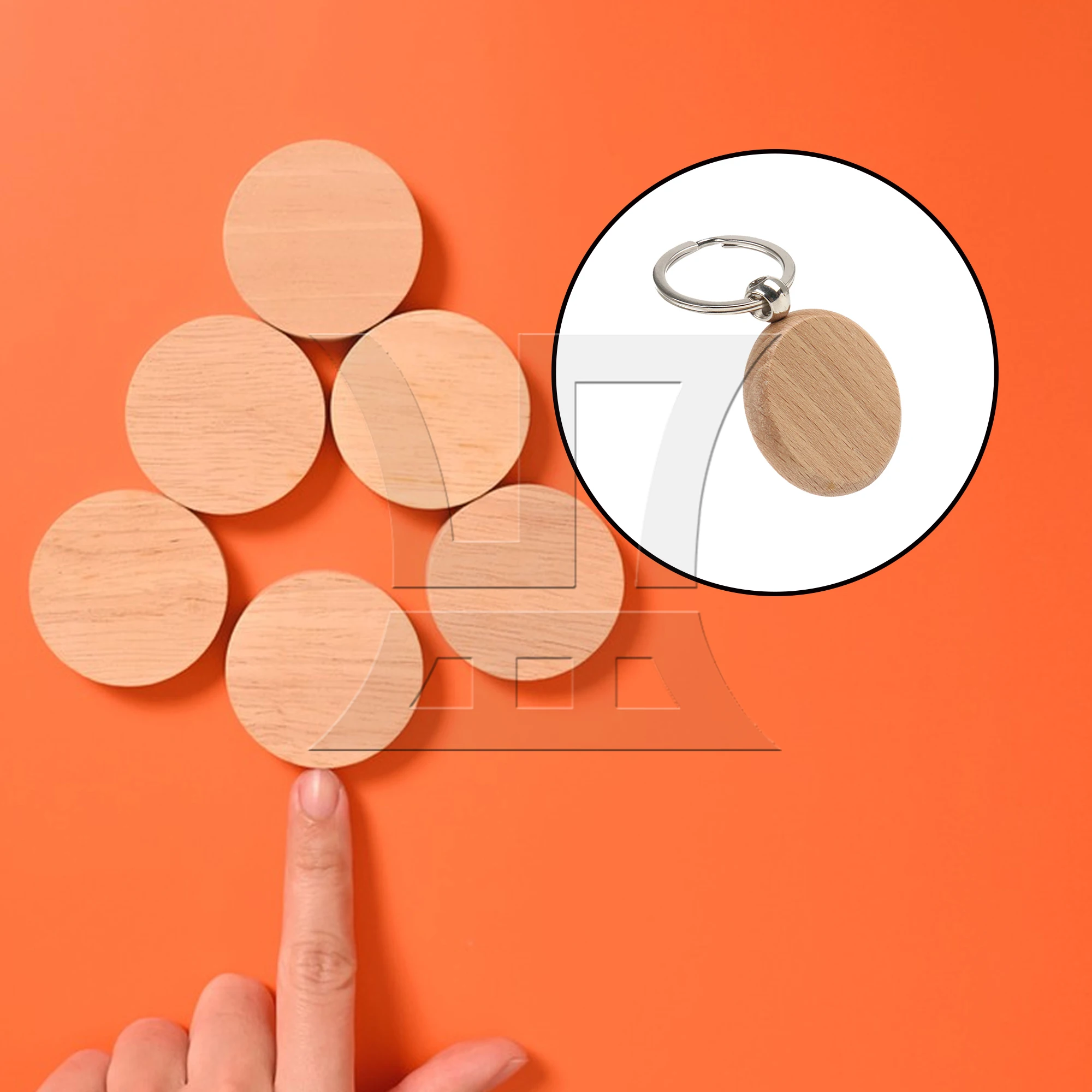 BQLZR 25pcs Wood Keychain Circular No.2 Natural Materials Unique Texture