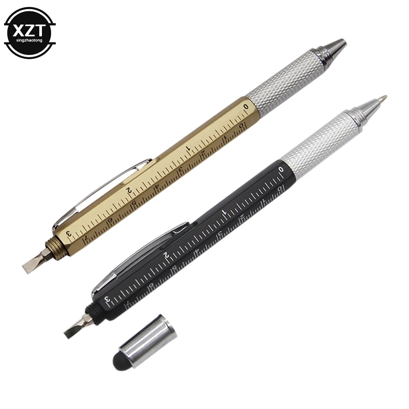 Multifunctional Pen Touch Screen Stylus Capacitive Pen with Screwdriver Ruler Levelgauge Refillable Ballpoint Pencil Multi Tools