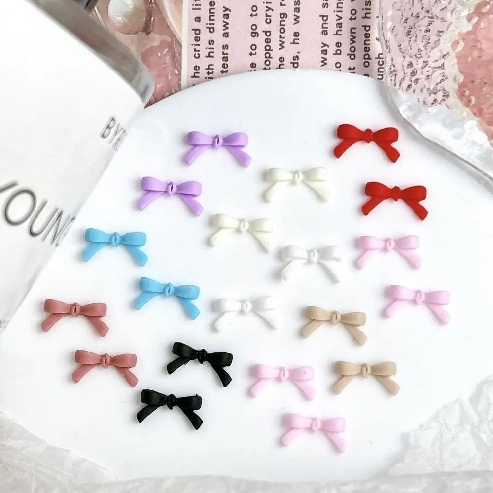 60Pcs Minimalist Mini Bowknots Nail Art Decorations Solid Color Line Tie Resin Nail Charms Accessories for DIY Nails Designs