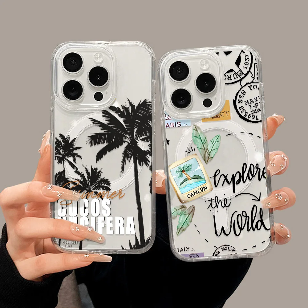 

For Magsafe Wireless Charger Case For iPhone 17 16 Pro 15 13 11 12 14 Pro Max 17 Air Cool Pattern Shockproof Clear Cover Funda