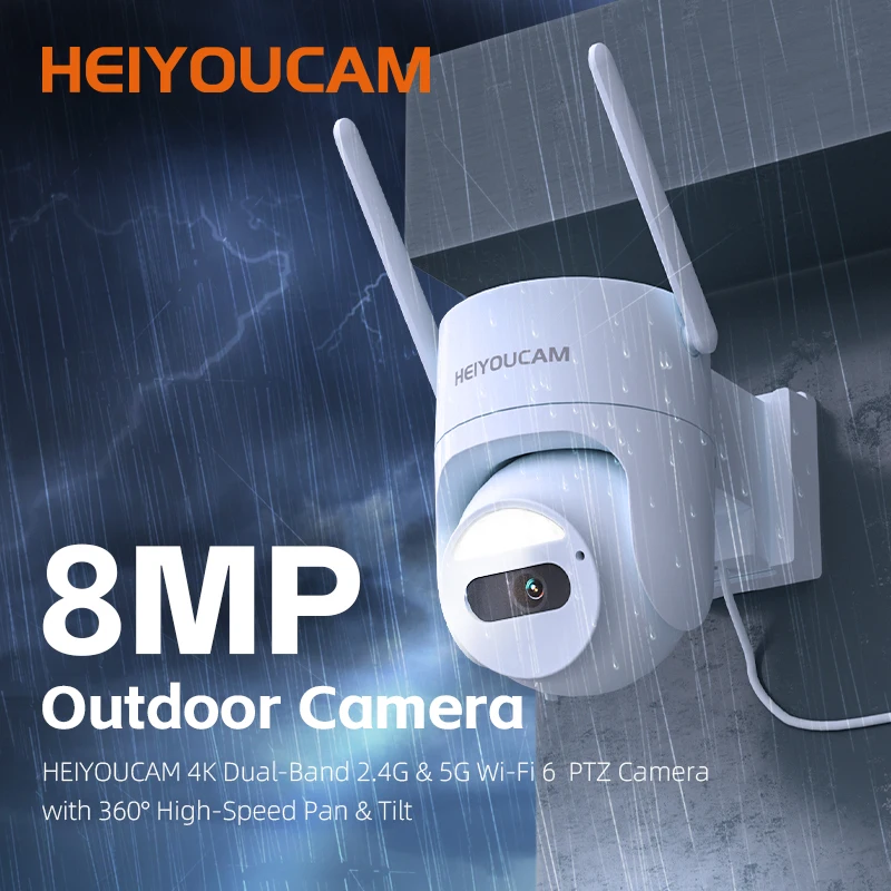 HEIYOUCAM 4K Wired WiFi Outdoor Security Camera, 8MP Camera Lens, 360 PTZ Camera, Auto Tracking, Support ONVIF Protocol