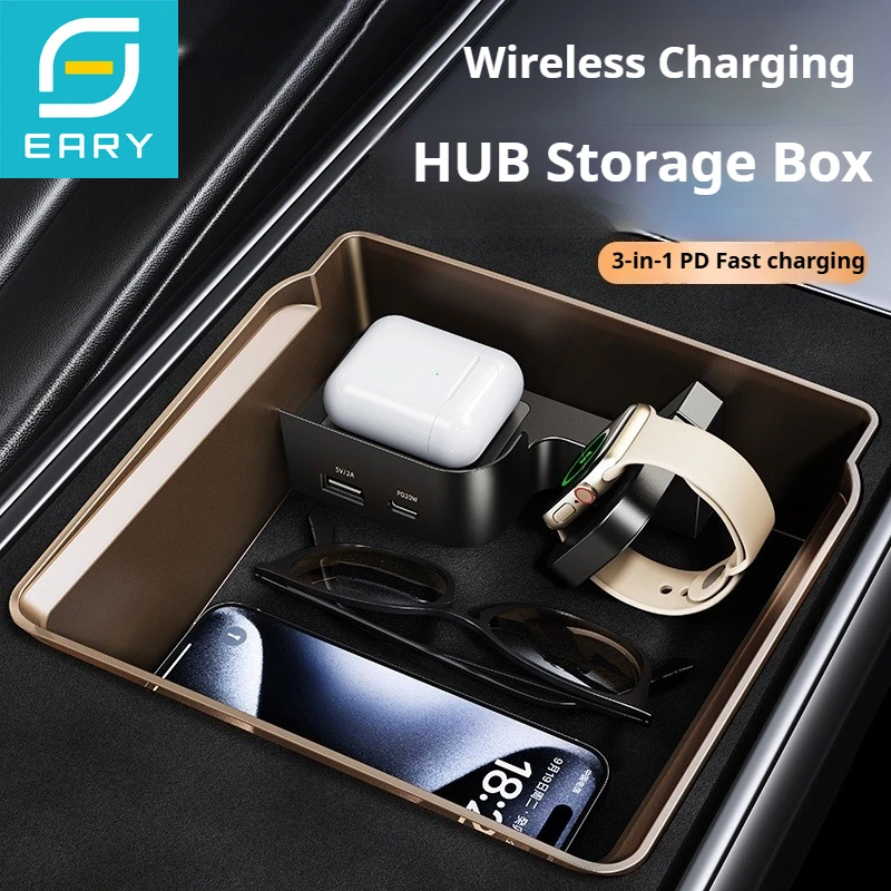 

Eary Car USB Hub Charger for Tesla Model 3 Highland & Y Juniper Center Console Box Fast Charging Watch Earphones Docking Station