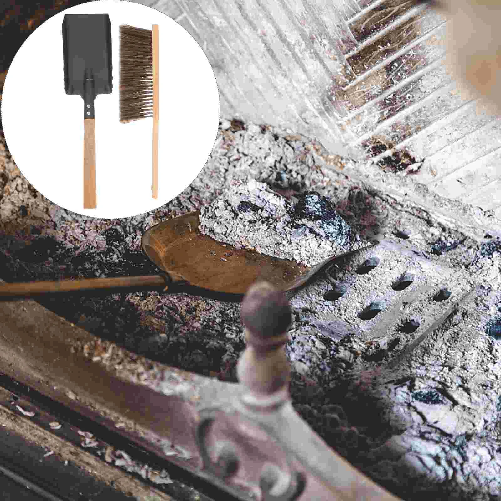 Fireplace Cleaning Set Charcoal Dustpan Small Broom Spatula Brush for Supplies Stove Coals Kitchen Coal-ash