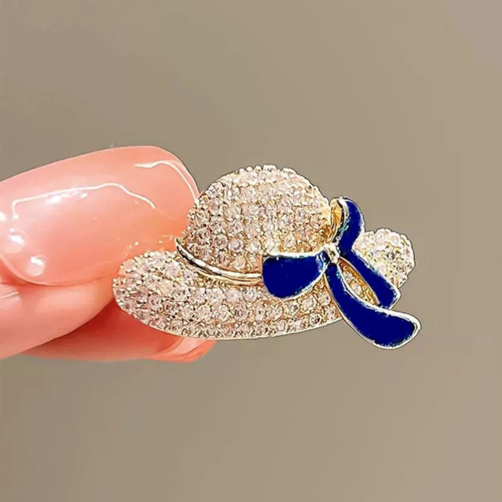 Cute Mini Hat Shape Bowknot Brooches Rhinestone Badge Pins Clothes Bag Decor Accessories For Girls Women