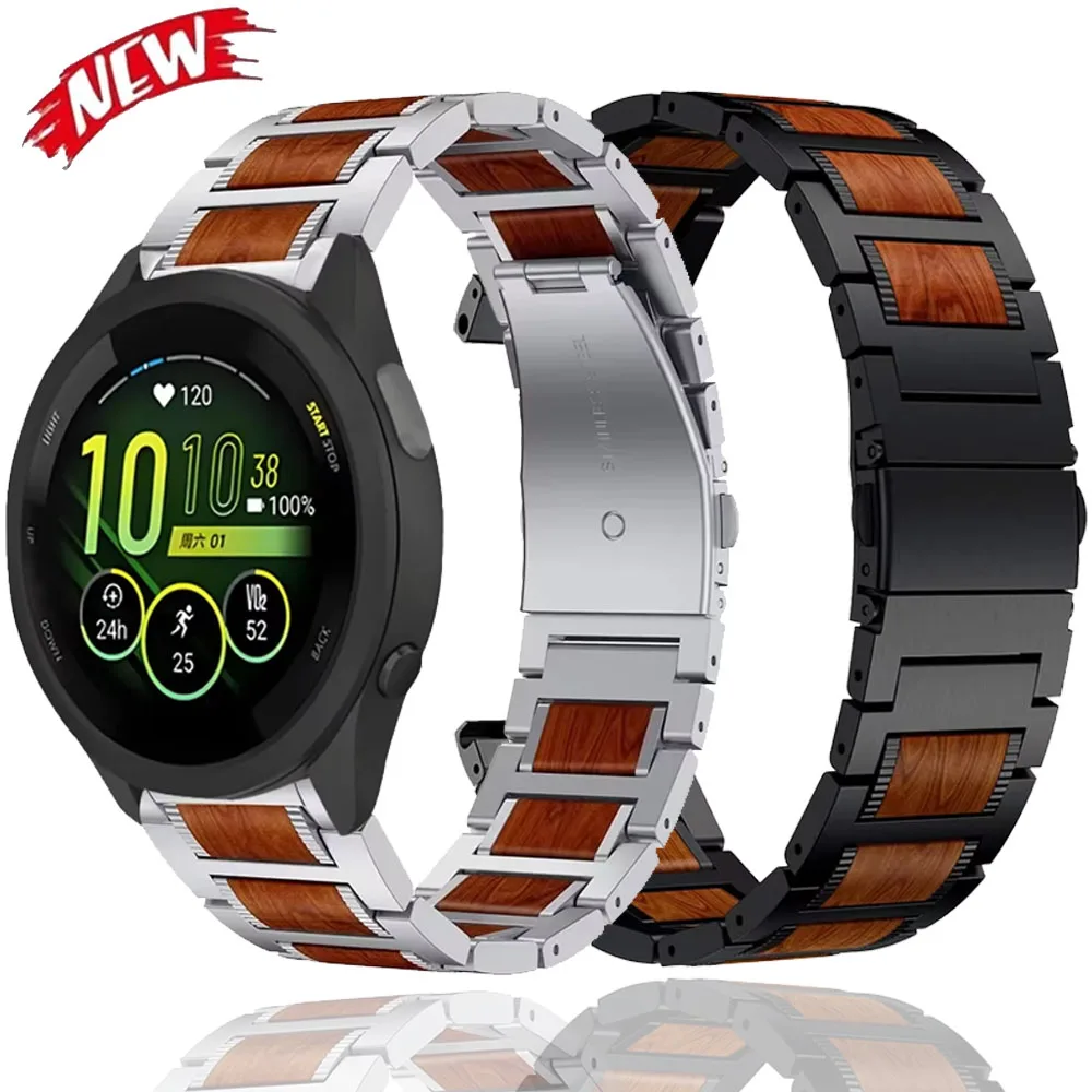 22mm Rosewood+Metal Strap for Garmin Forerunner 570 47mm 965 265 970 255 265 Music Comfortable Band for Garmin Venu 3 2 Bracelet