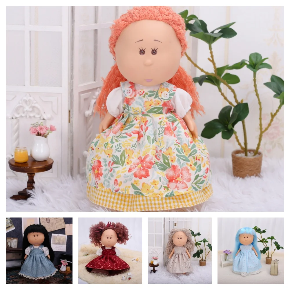 Ropa para Muñecas Españolas de 24 cm, Vestido Floral Vintage y Conjunto con Ribete de Encaje de Puntos o Cuadros, Accesorios Lindos para Juguetes