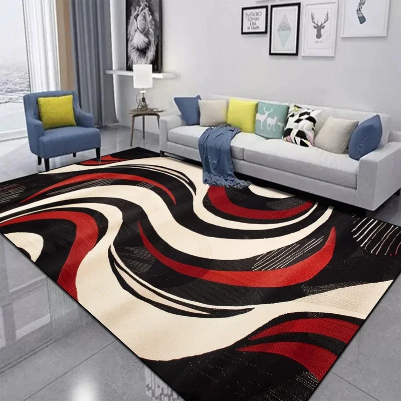 

KK01Abstract Red Black Swirl Living Room Carpet Non Slip Washable Sofa Coffee Table Rug Bedroom Cloakroom Floor Mats for Home De