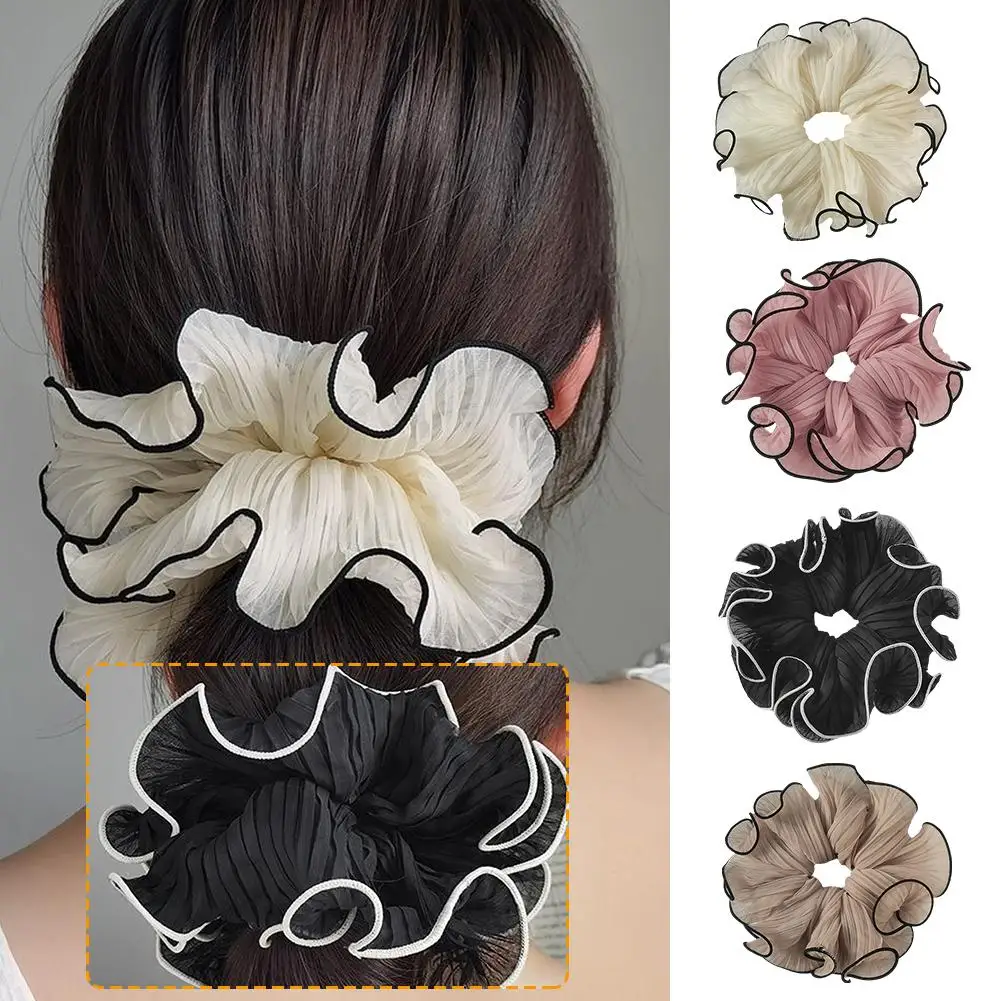 Pleated Colonic Scrunchie Style Exaggerated Temperament Headband Ponytail Tied Hair Band Chiffon Crisp Women Girls Hair Pin