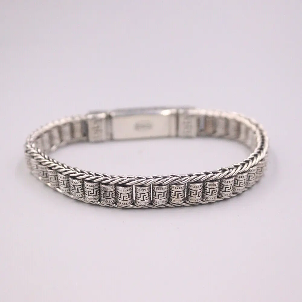 

Genuine 925 Sterling Silver Bracelet 9mm Tube Link Chain Bangle 7.87inch