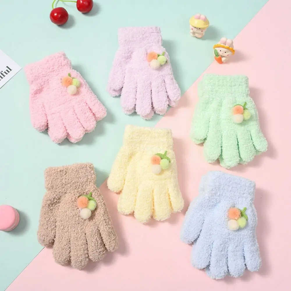 Cartoon Thicken Children Knitted Gloves Windproof Animal Print Pattern Full Finger Guantes Warm Warm Mittens Outdoors