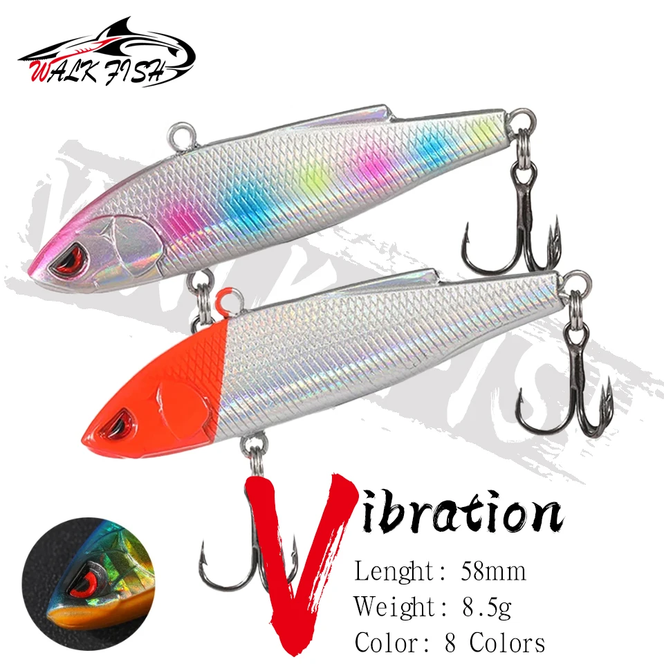 WALK FISH 1 Stück 58mm 8,5g Winter VIB Sinkender Angelköder Eis-Jigging Harter Kunststoff Vibrations-Köder für Barsch und Hecht