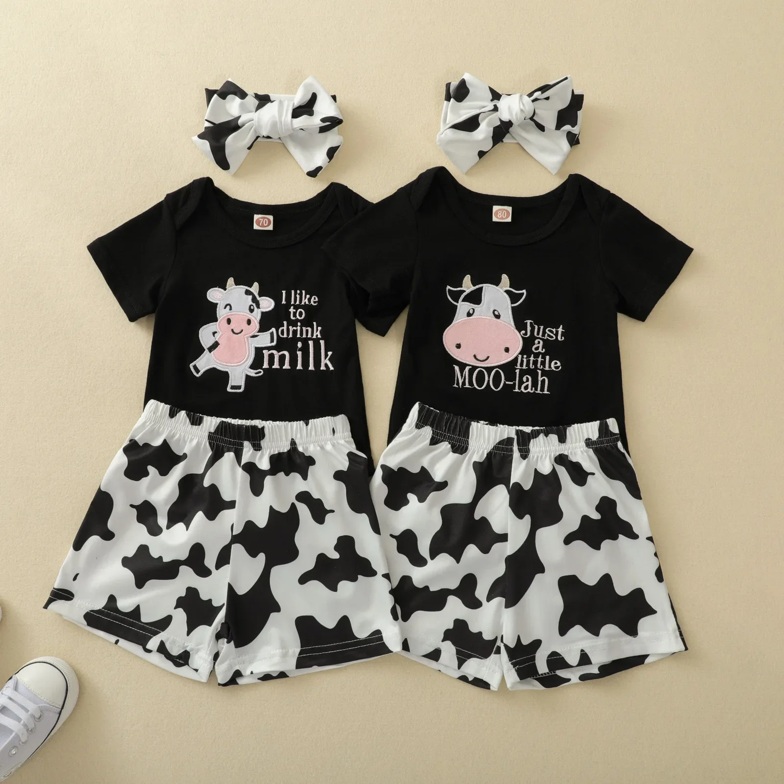 

Summer Infant Baby Boys Girls Outfits Short Sleeve Romper + Plaid Shorts + Headband Set Casual Clothes